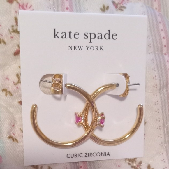kate spade Jewelry - Kate Spade Little Luxuries Rose Gold Hoop Earrings